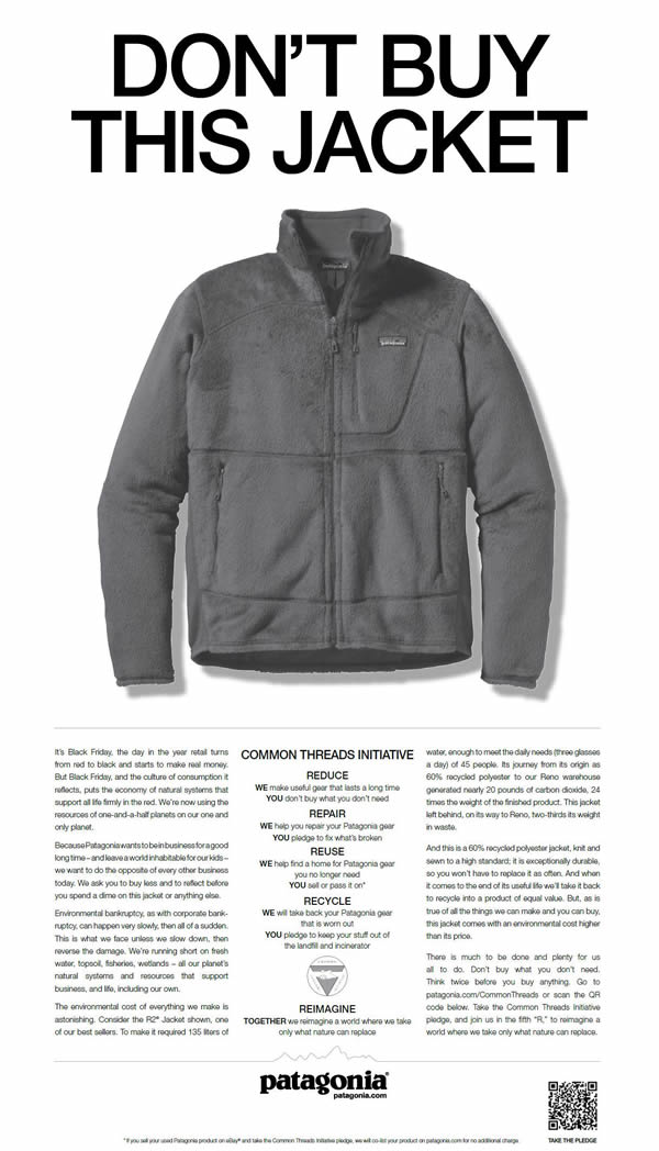 Patagonia 'Don't Buy This Jacket' Ad Patagonia 'Don't Buy This Jacket' Ad